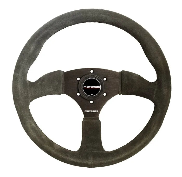 Motamec Race Rally Steering Wheel Semi Dish 350mm Dark Grey Suede Black Spoke