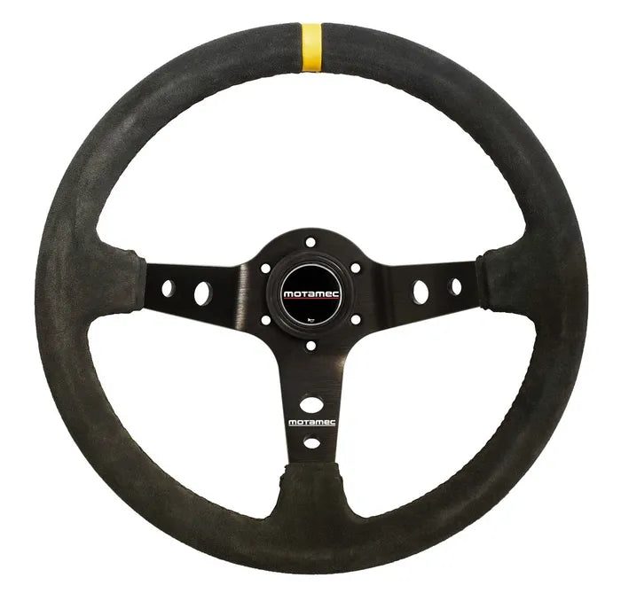 Motamec Rally Steering Wheel Deep Dish 350mm Black Suede Black Spoke