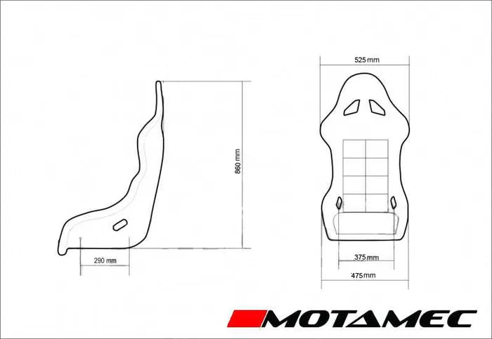 Motamec Racing MRX Race Seat Fiberglass Shell Side Mount BLACK - MR2 MX5 MGF
