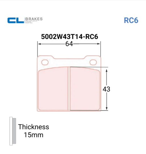 CL Brake Pads 5002W43T14-RC6 - Motorsport Supplies