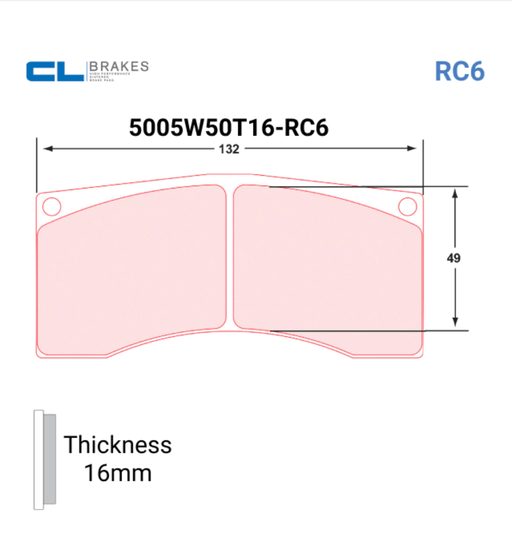 CL Brake Pads 5005W50T16-RC6 - Motorsport Supplies