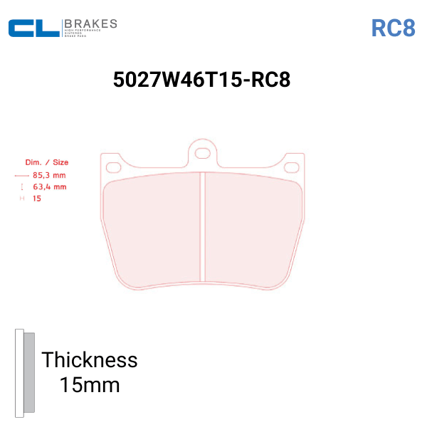 CL Brake Pads 5027W46T15-RC8 - Motorsport Supplies