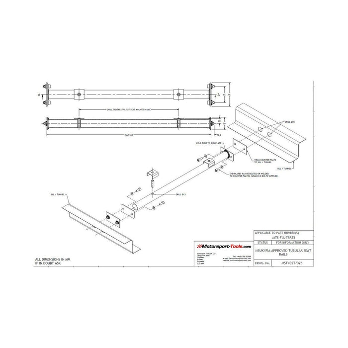 fia weld in seat rail mounting kit